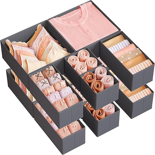 Songmics URDZ006G03 Organizador de cajones, para aparador, juego de 12, contenedores plegables de tela para calcetines, ropa interior, brasieres,