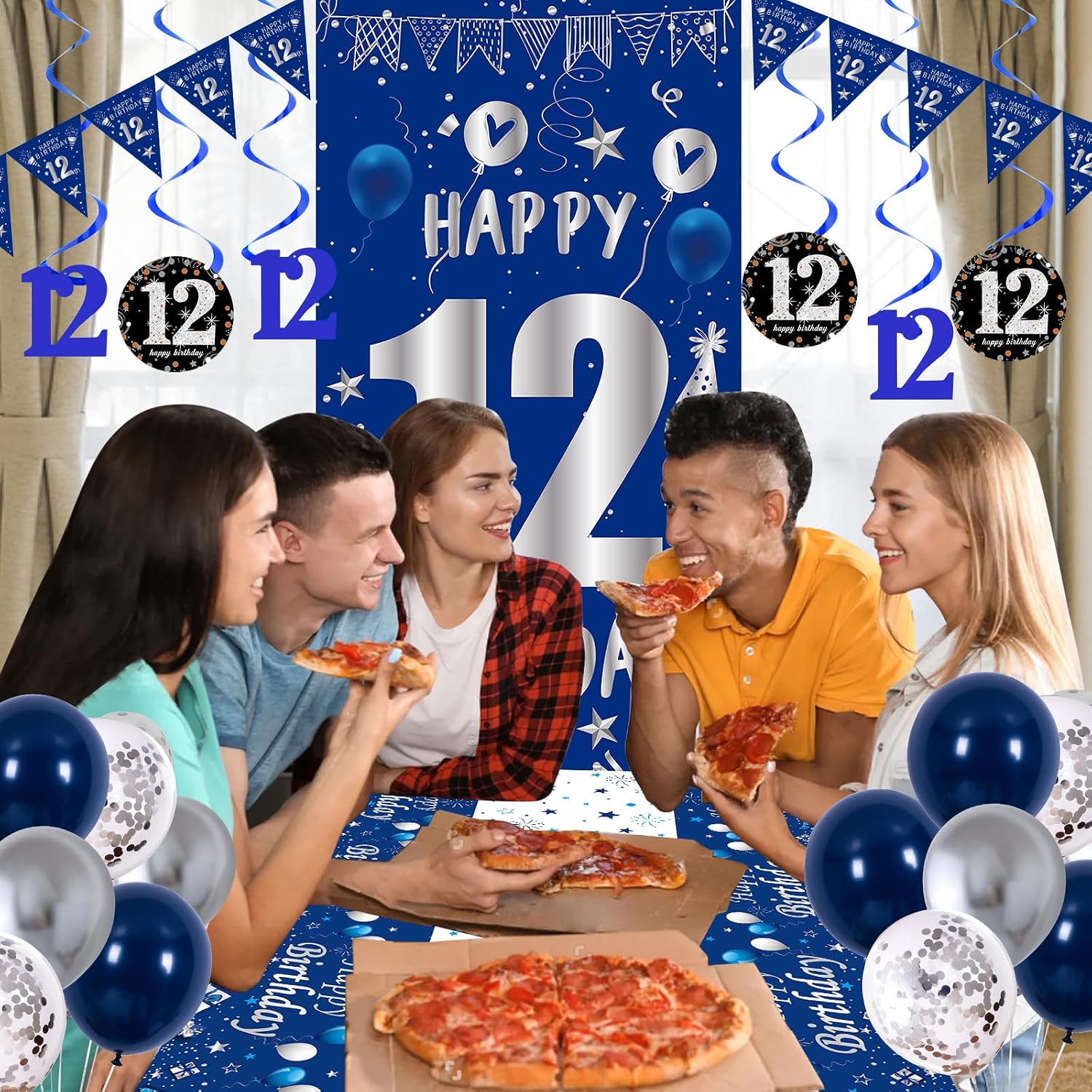 Blue Silver 12th Birthday Decorations for Boys Girls image 4