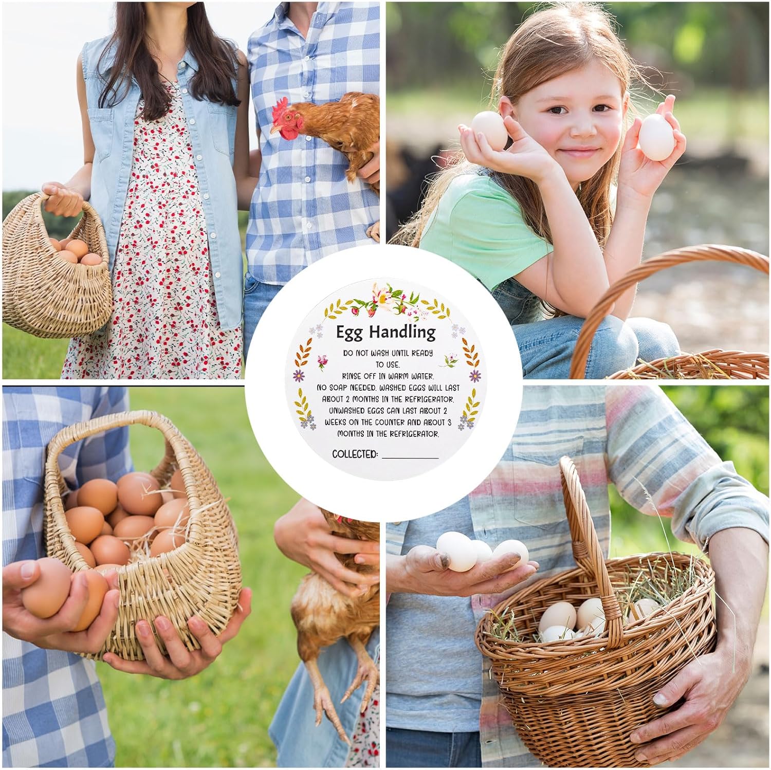 1000pcs Farm Fresh Eggs Stickers, 2in Self-Adhesive Unwashed Egg Labels with Collection Date Markets Food Stickers for Chicken Quail Farm Farmers Packaging Supplies - Image 7