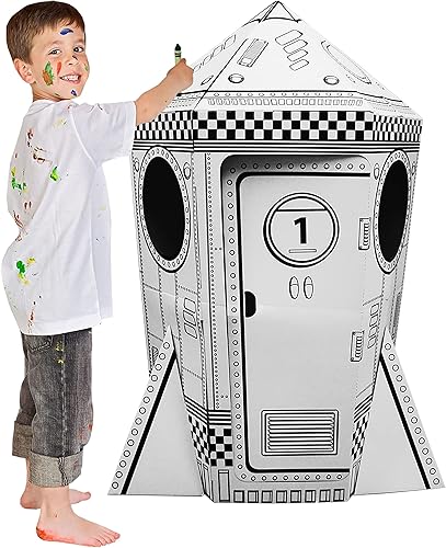 Miniatura 3 de Adventure Awaits! Casa de juegos de cohetes de cartón para niños, colorea, dibuja y personaliza, ideal para jugar y para hacer artes y manualidades