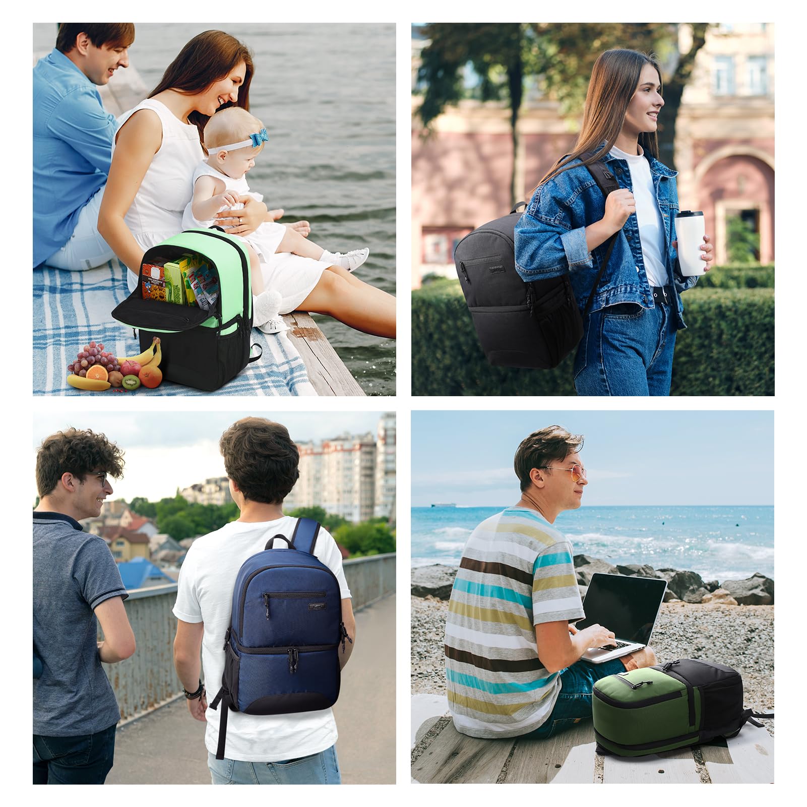 MIER 2 in 1 Insulated Cooler Backpack for Men Women Hiking Daypack with Lunch Compartment, Double Deck, Leakproof