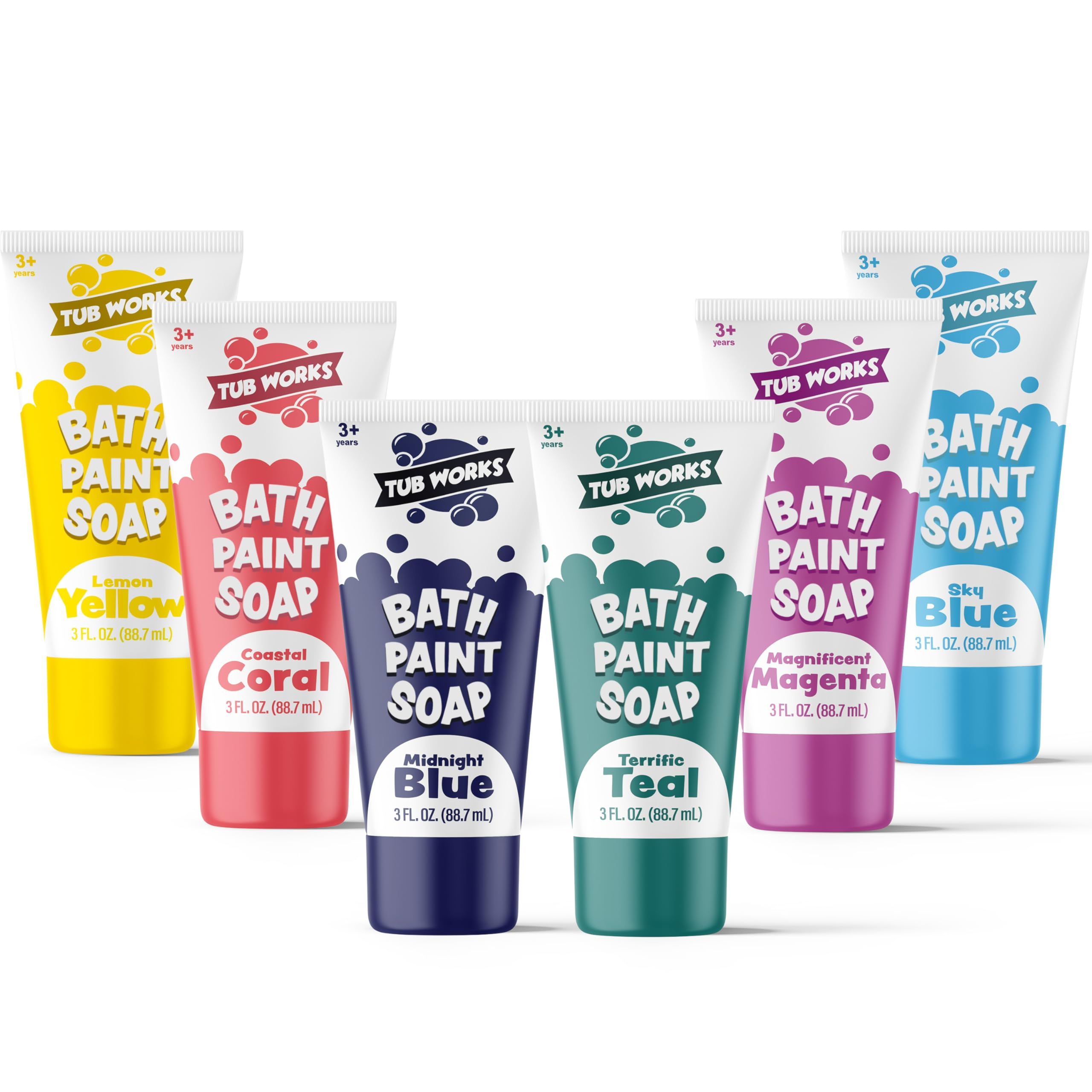 Tub Works Bathtub Finger Paint Soap, Fun Colors 6 Pack | Non-Toxic | Washable Bathtub Paint for Finger Painting on Tub Walls | Ideal Toddler Bath Toys for Creative Play | Easy to Clean, Fun Bath Paint