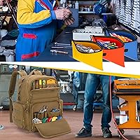 Vista 8 de Tool Bag Backpack for Men with 3 Tool Pouches, Heavy-Duty Tool Storage Organizer Bag with Padded Shoulder & Waist Support, Tactical Work Tool Bag