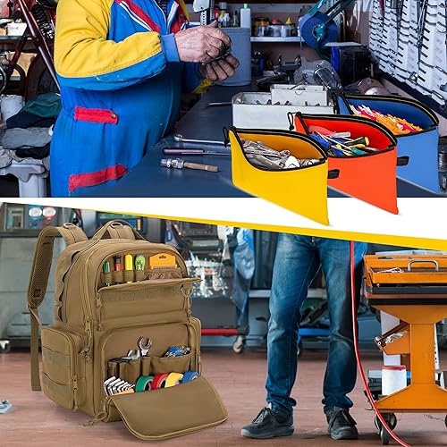 Miniatura 8 de Mochila de herramientas para hombres con 3 bolsas de herramientas, bolsa organizadora de almacenamiento de herramientas de alta resistencia con
