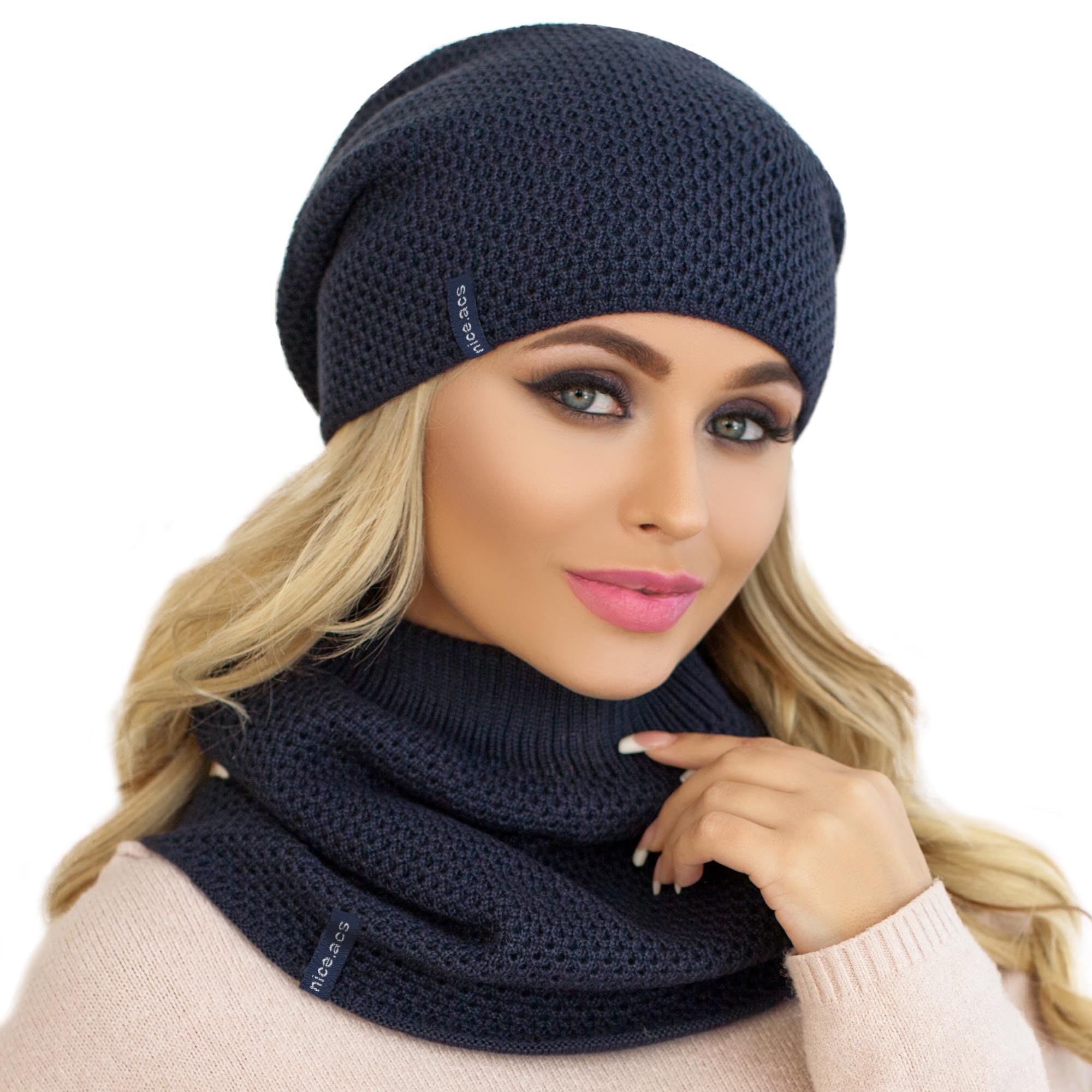 Braxton Hats and Scarf Set for Women - Knit Winter Plain Beanie Neck Warmer - Wool Fleece Cap Infinity Scarfs