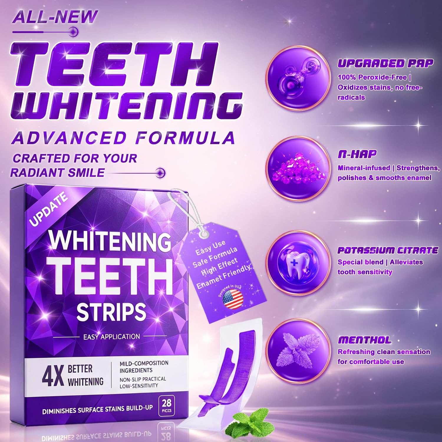 Purple Teeth Whitening Strips - Whiter Smile! -4 Purple Teeth Whitening Strips - Whiter Smile! -4