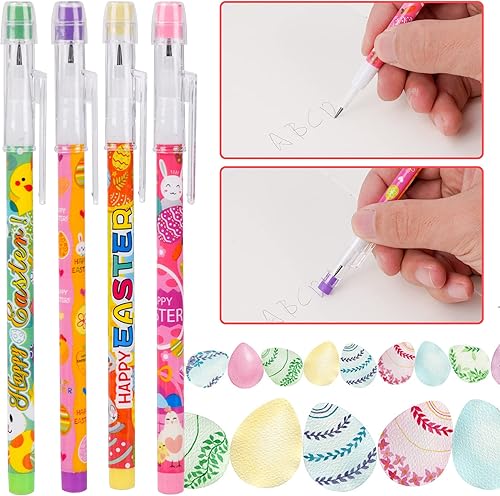 Miniatura 4 de Kolewo4ever HB - Lápices de Pascua translúcidos multipunto, multicolor, no afilables, lápices de plástico desplegables, conejo, huevos impresos, 4