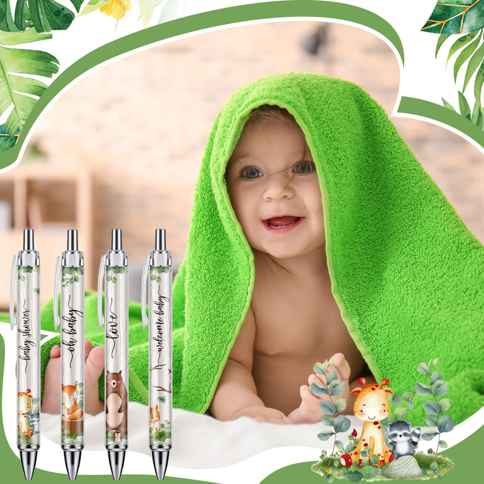 Chuangdi 24 szt. Długopisy kulkowe na baby shower, luzem, chowany, czarny atrament, długopisy z rysikiem, prezenty na baby shower, prezenty dla gości, nagrody, biuro, szkoła, artykuły dla nauczyciela