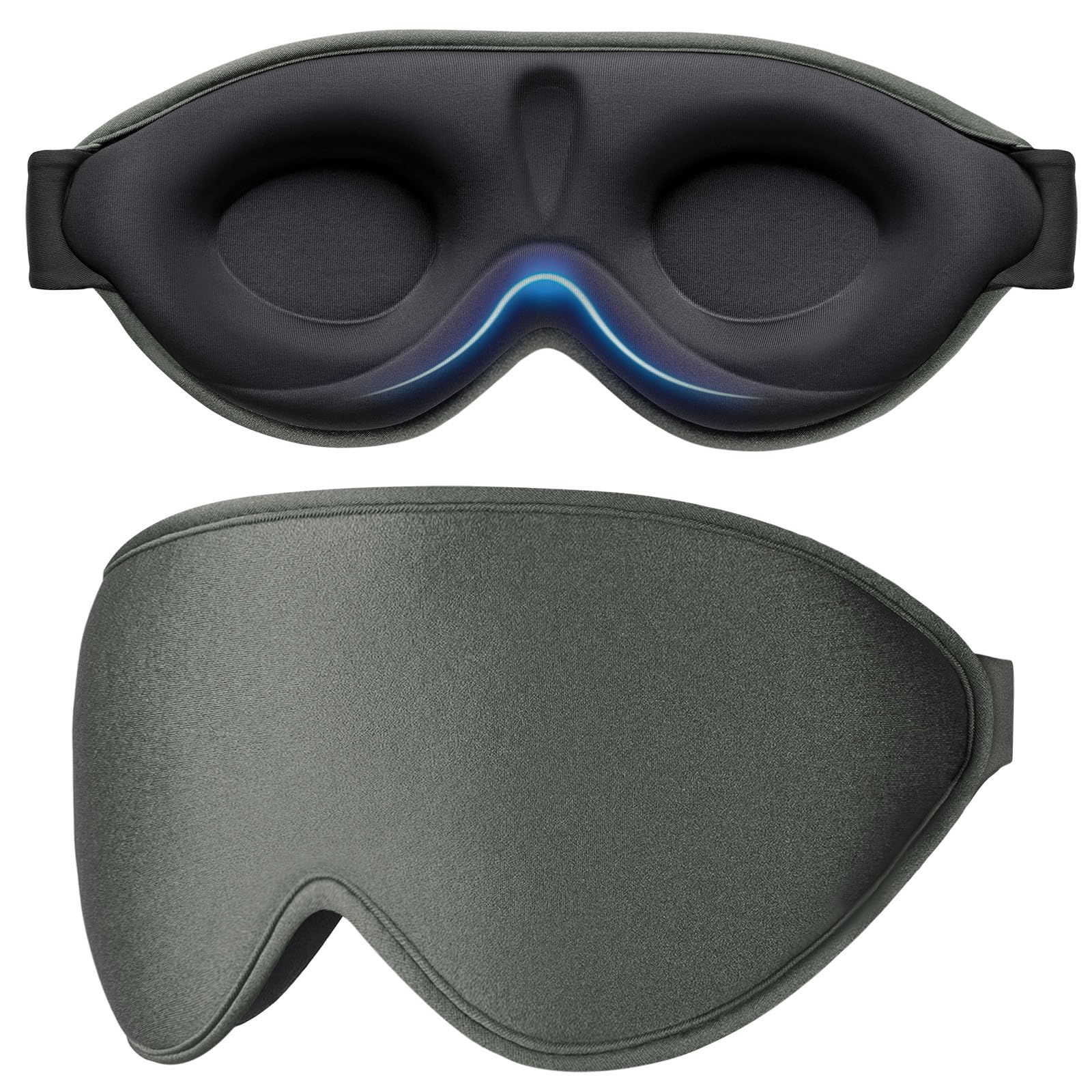 Gritin Schlafmaske für Seitenschläfer, 3D Augenhöhlen Schlafbrille mit Verstellbar Gummiband, Lichtblockierend und Atmungsaktiv, Bequem & Ergonomisch Augenmaske für Mann und Frau, 2 Paar Ohrstöpseln