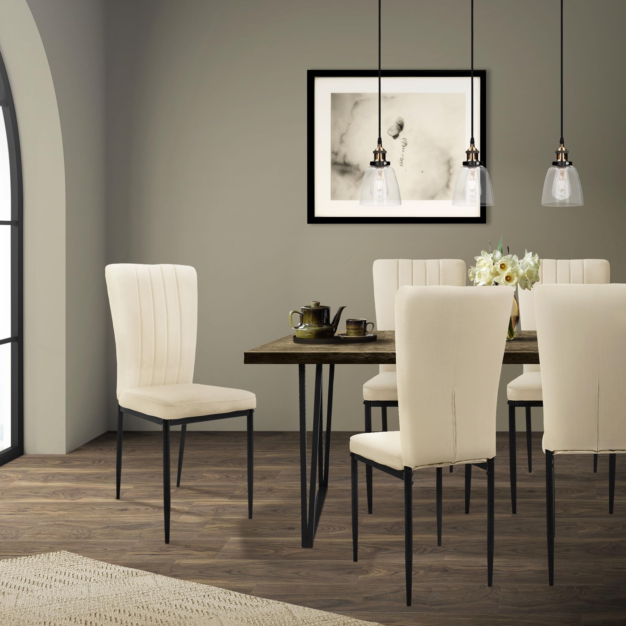ML-Design Set di 4 Sedie per Sala da Pranzo con Rivestimento in Velluto Crema Sedie da Cucina con Schienale Imbottita con Gambe in Metallo Sedia Ergonomica per Tavolo da Pranzo Sedia da Soggiorno