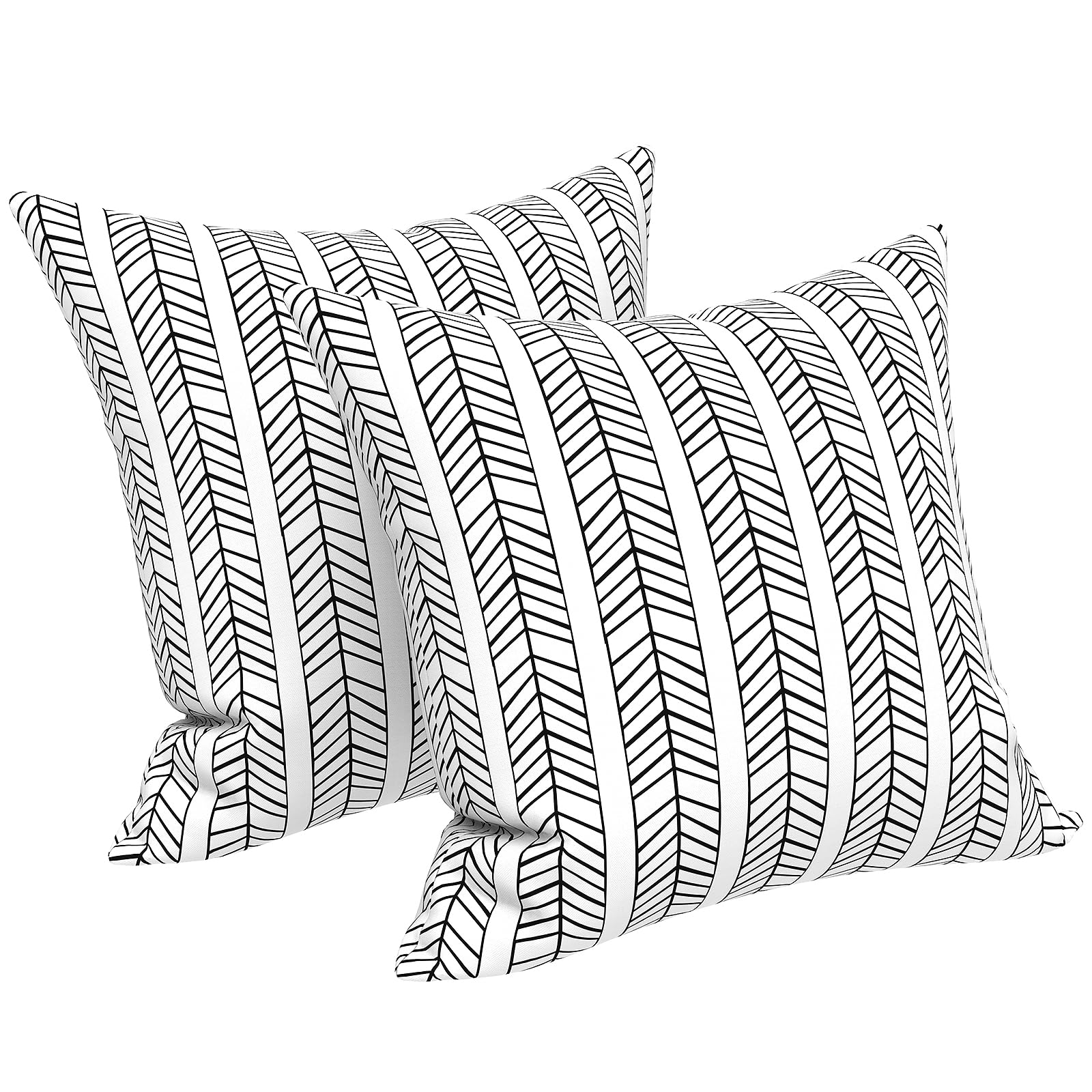 LVTXIII Outdoor/Indoor Pillow Covers, Square Throw Pillow Covers, Modern Cushion Cases for Sofa Patio Couch Decoration 18 x 18 Inch, Pack of 2, Herringbone Black White