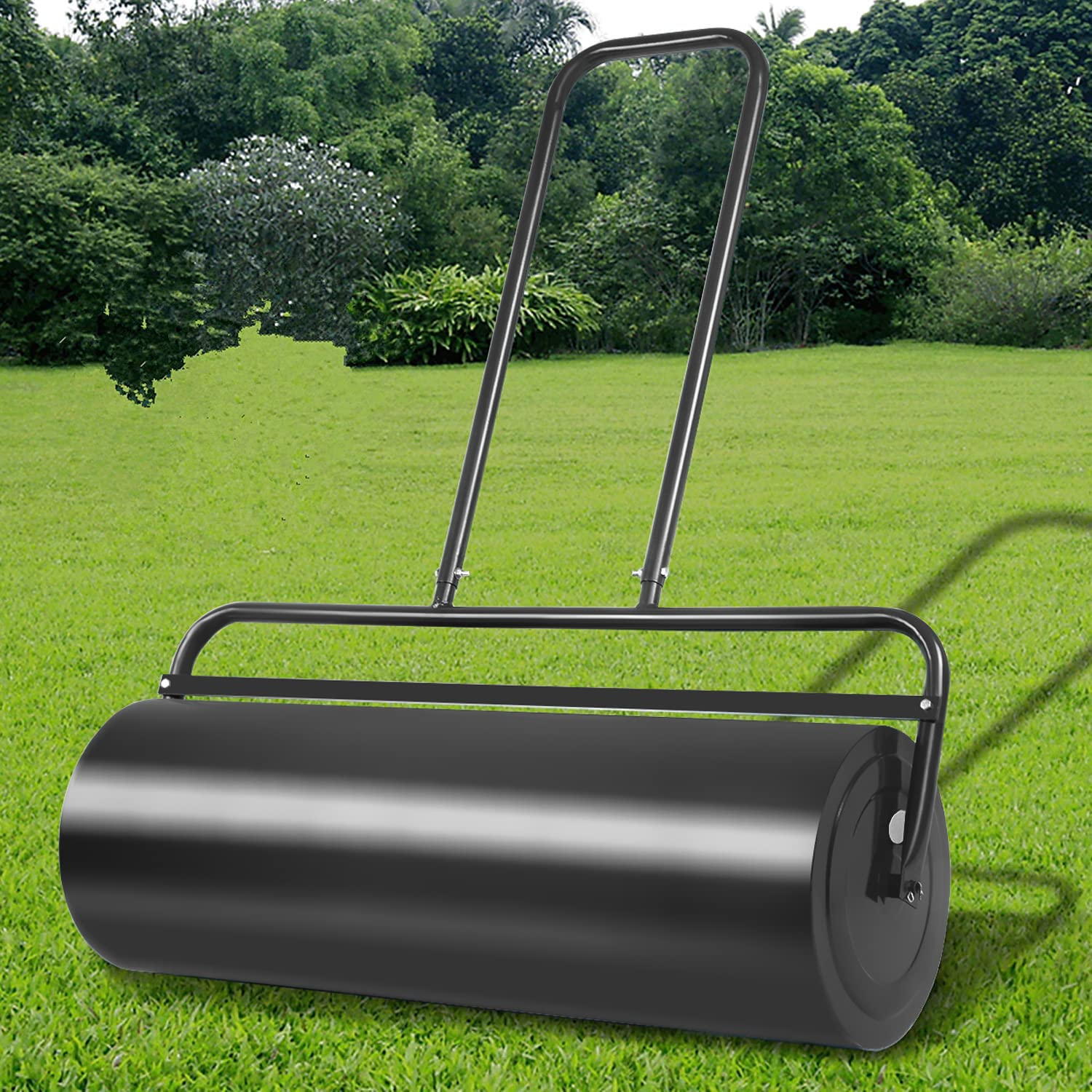 COSTWAY 48L/60L/63L Garden Grass Roller, Large Capacity Lawn Push Rolling Tool, Heavy Duty Drum & Removable Drain Plug, Fill with Water or Sand, Premium Galvanized Steel (63L, Black) — image 1