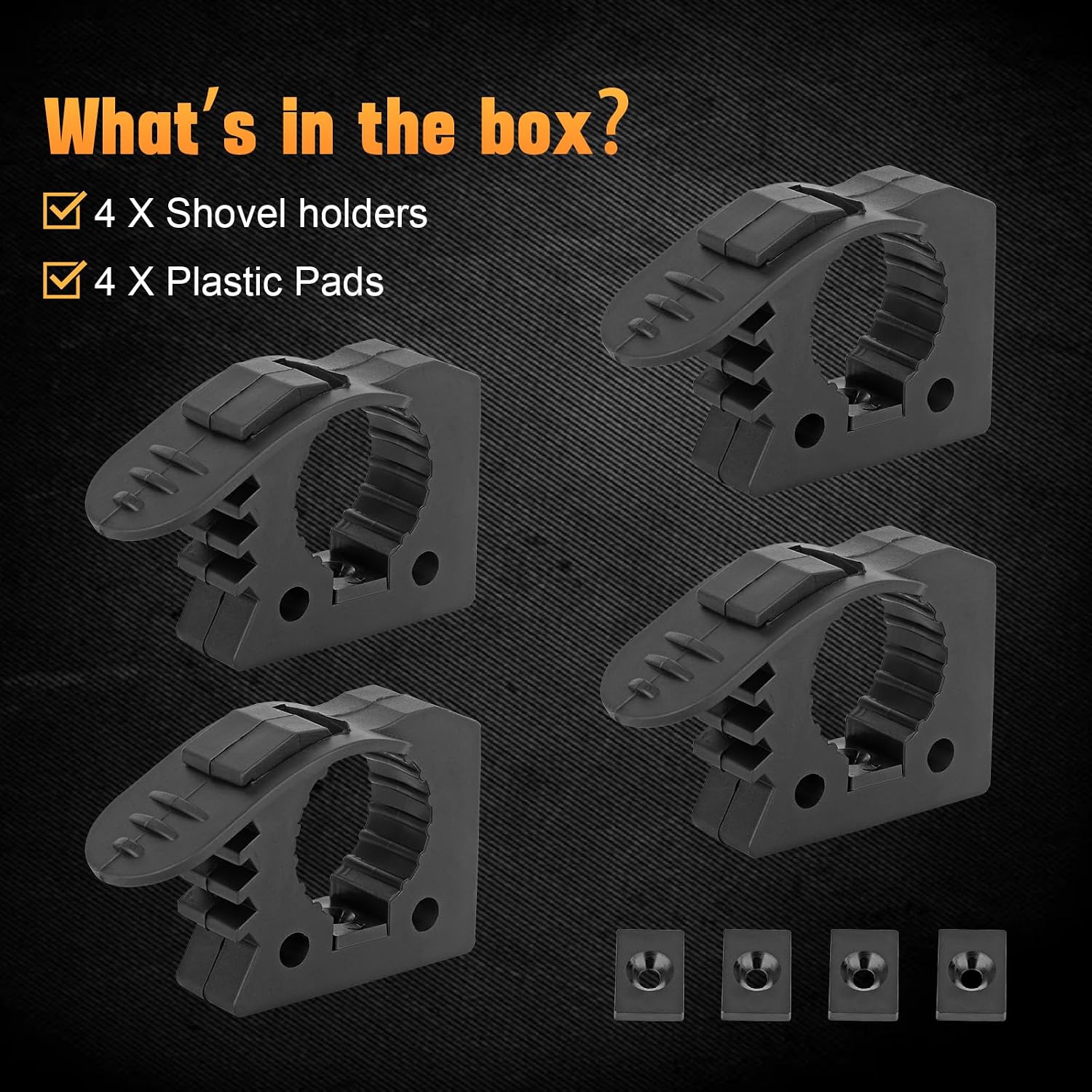Shovel Holder for Truck For UTV ATV Offroad, Boat & Train 4X4 Parts Rubber Tool Mount/UTV Shovel Mount, Adjustable Mount Brackets for 1-1/7'' to 1-3/7'' Tool Handles - 4 Pack Black