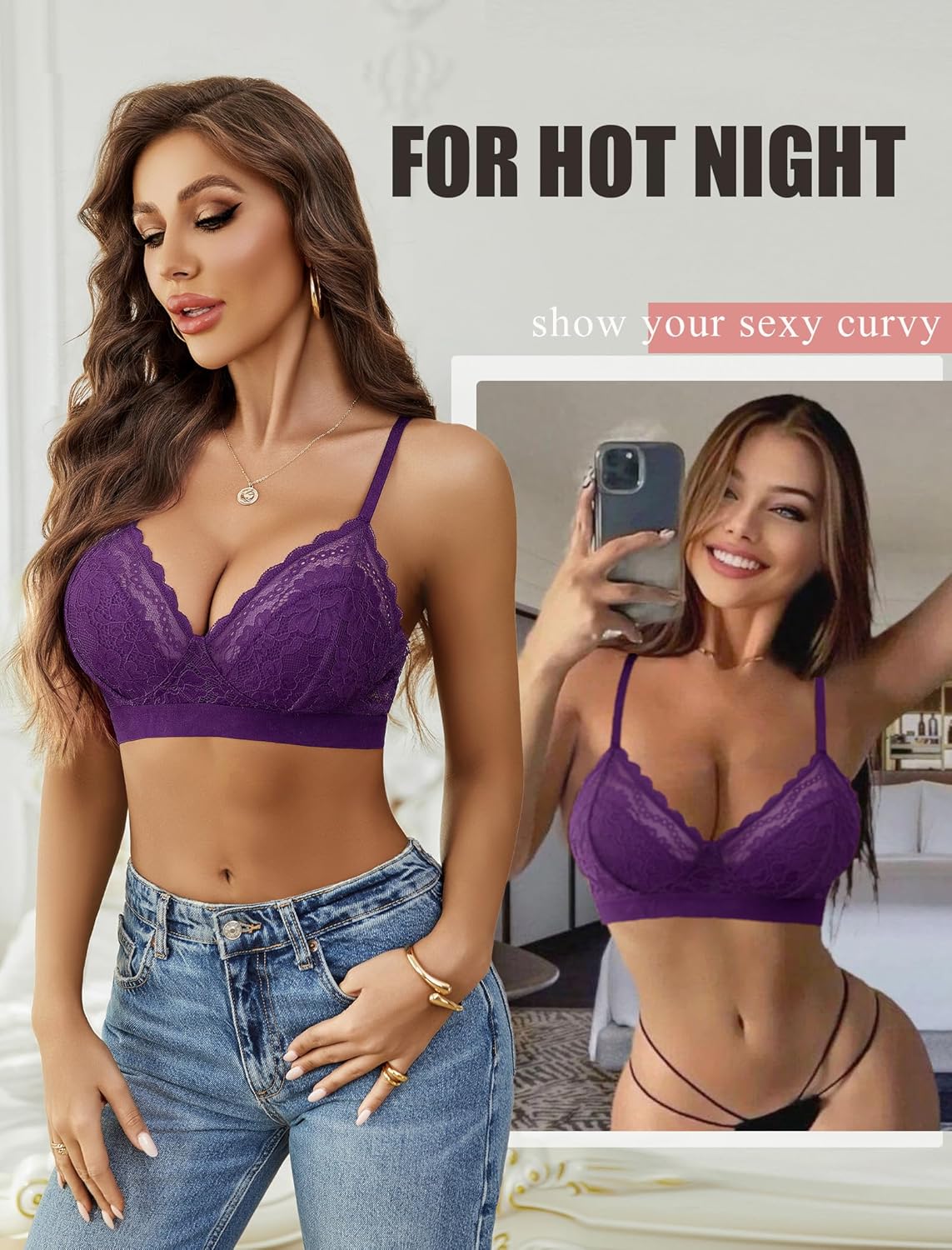 Avidlove Bralettes for Womens Lace Racerback Bras Wireless Unlined Bralette Comfy Bra Sexy Lingerie Tops - Image 3