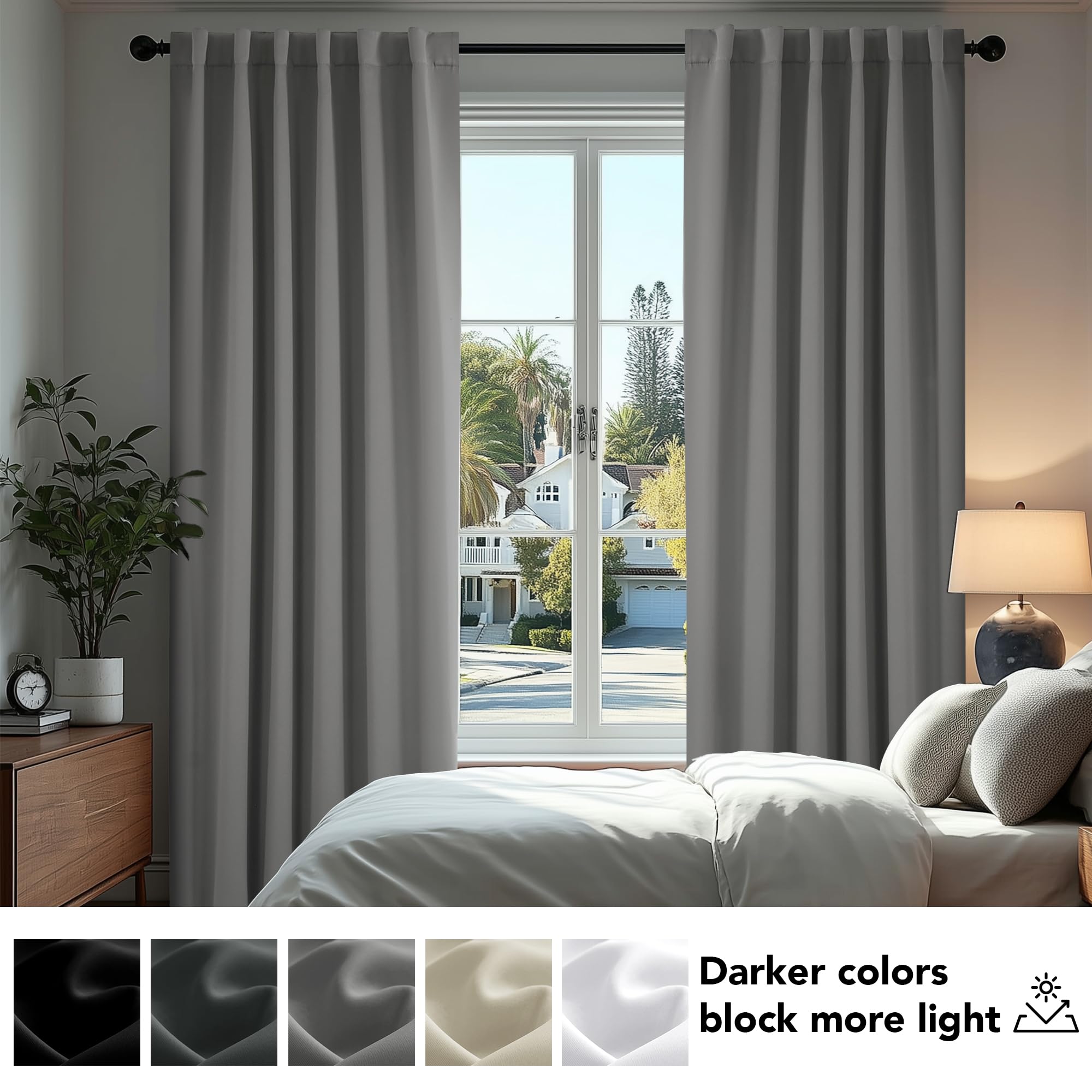 Deconovo Tende Oscuranti per Interni 140x260 cm, 2 Pezzi, Grigio Chiaro - Termiche Isolanti e Moderne con 3 Modi di Montaggio - Ideali per Finestre Camera da Letto e Soggiorno