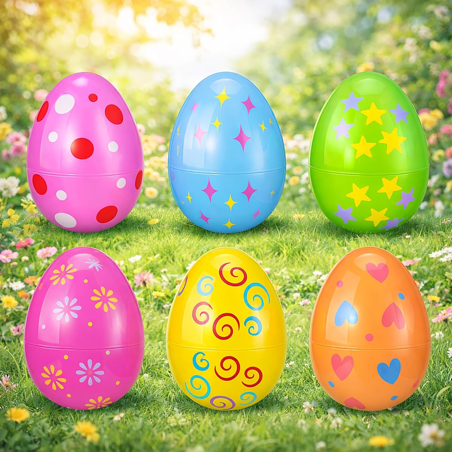 36 Pcs 8" Giant Fillable Easter Eggs Extra Large Printed Plastic Easter Eggs Jumbo Empty Bright Egg for Gift Box Basket Stuffers Egg Hunt Game Party Favors Classroom Prize Supplies