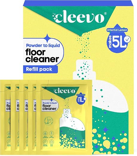 Cleevo Floor Cleaner Liquid (5L Refill Pack) | 1 Pouch = 1L Floor Cleaners for Mops | Chlorine-Free Surface Cleaner, All-P...