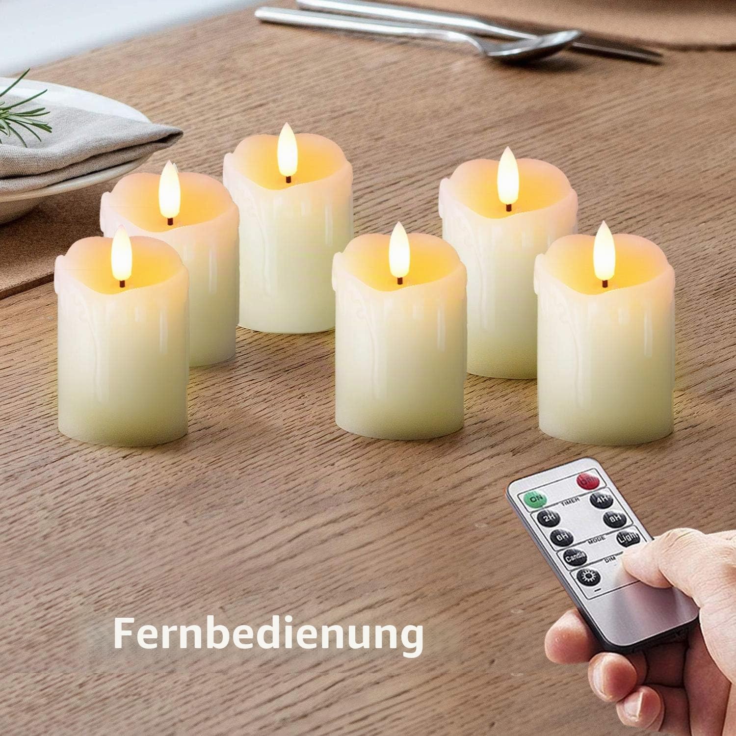 Homemory Flammenlose Echteswachs LED Kerzen mit Fernbedienung, 400 Stunden+ Teelichter mit Timer, flackernde Votivkerzen, 5,1 x 7,6 cm Kerzen mit batterie 6 Stück für Hochzeit