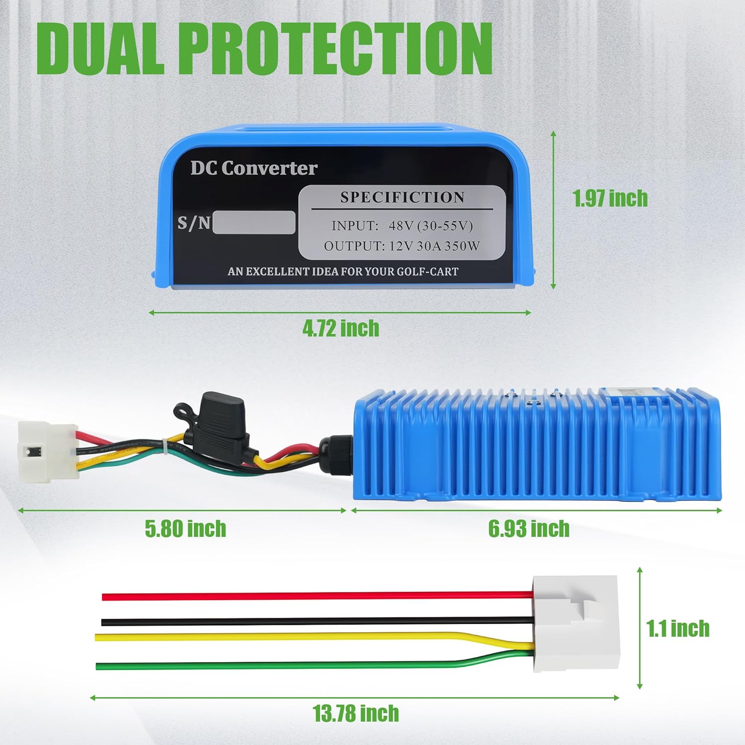 10L0L Golf Cart Voltage Reducer 30 Amp 360 Watt (36V/48V to 12V) Universal DC Step Down Converter Regulator Transformer Compatible with Yamaha Club Car EZGO Golf Cart