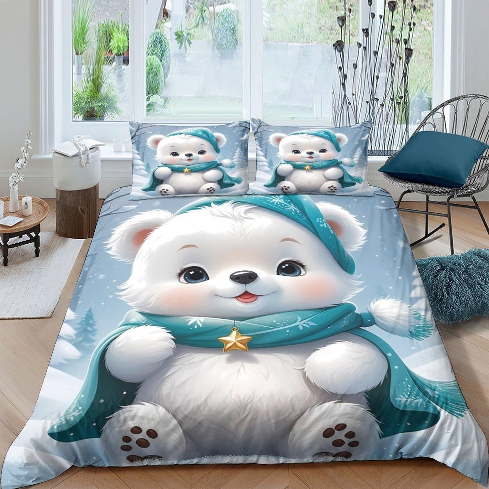 Ctjqhvkz Style-4 3D Printed Cute Polar Bear Fitted Sheet Microfiber Soft Blue Cartoon Animal Bed Cover For Bedroom Dorm Mattress Protection Decor Single（135X200cm）