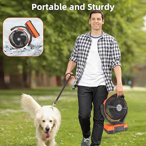 Miniatura 6 de PANERGY Ventilador de camping con luz  Ventilador de batería recargable de 20000 mAh con cargador, 70 horas de tiempo de enfriamiento, 4