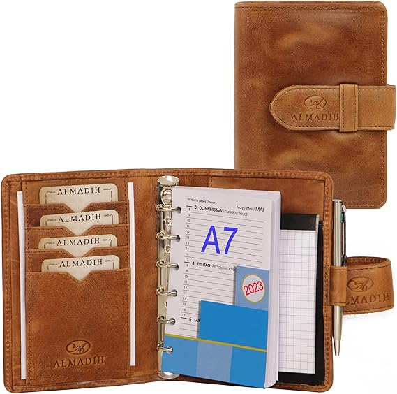 ALMADIH Leder A7 Terminplaner Kalender 2023 Notizblock Premium 