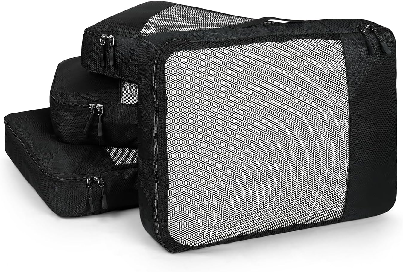 - FATMUG Polyester Packing Cubes Travel Pouch Bag Suitcase Luggage Organiser (Set of 4, Size- Large, Black), 36 cm, 9 cm