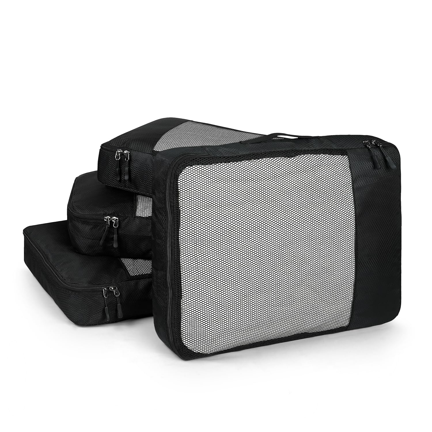 - Polyester Packing Cubes Travel Pouch Bag Suitcase Luggage Organiser (Set of 4, Size- Large, Black), 36 cm, 9 cm