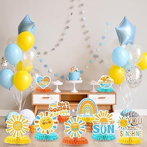Miniatura 5 de Here Comes The Son - Decoración para baby shower, 9 piezas, Here Comes the Son Centro de mesa para mesa Boho Sunshine Baby Shower Sun Reveal