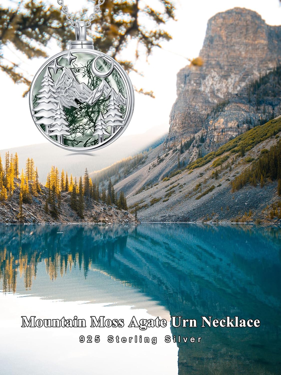 Dorunmo Urn Necklace for Ashes 925 Sterling Silver Moss Agate Cremation Jewelry Keepsake Pendant Memorial Necklace for Human Pet Ashes Sympathy Gift Jewelry for Women Men - Image 4