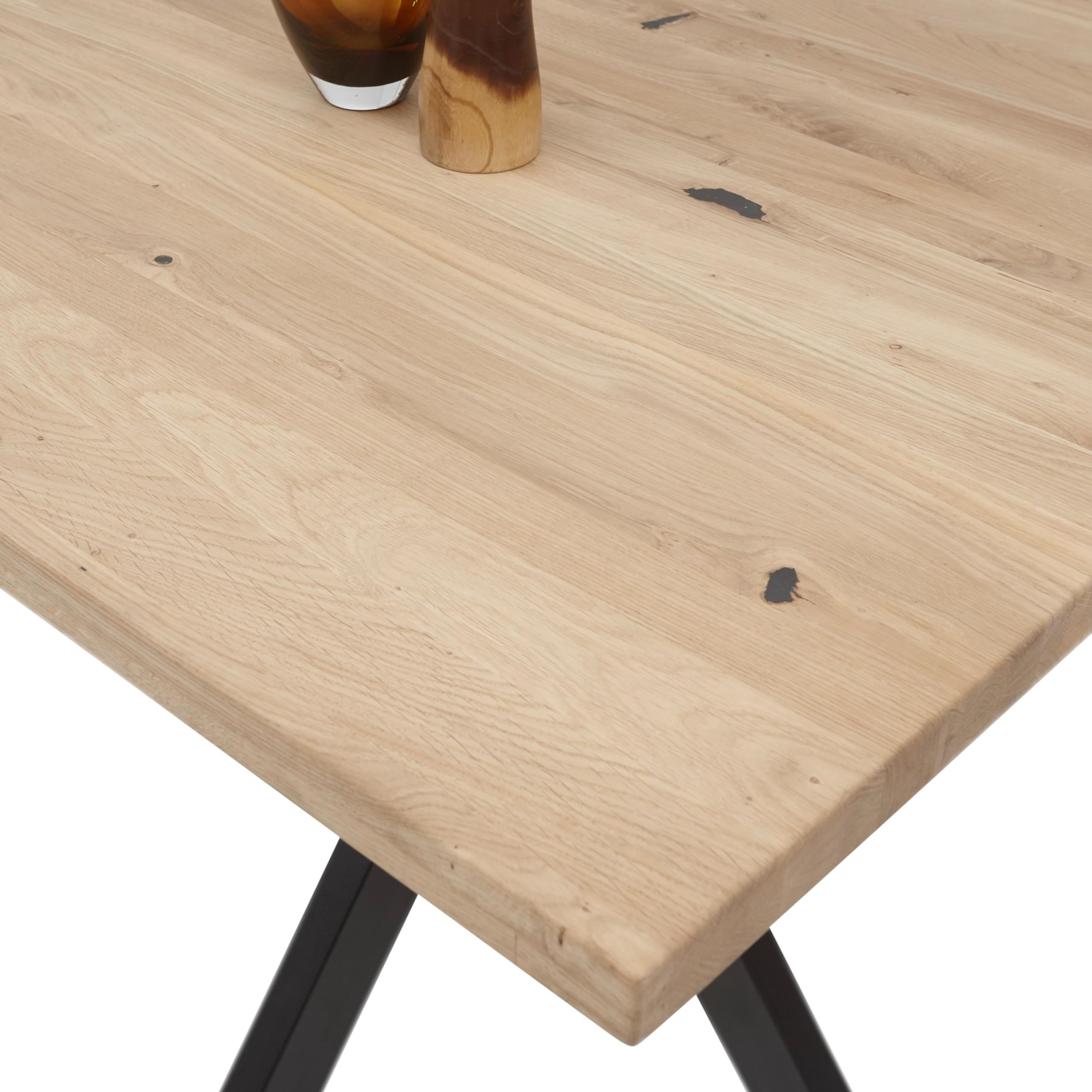 Micky Esstisch Massivholz Eiche - Quadratischer Esszimmertisch mit sternförmigem Metallgestell für Ihr Esszimmer - 100 x 76 x 100 cm (B/H/T)