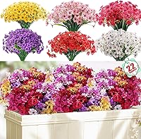 Powbrace 22 Pack UV Resistant Artificial Flowers Outdoor Indoor - Faux Silk Fake Plants for Porch Garden Hanging Planters Multi-Color