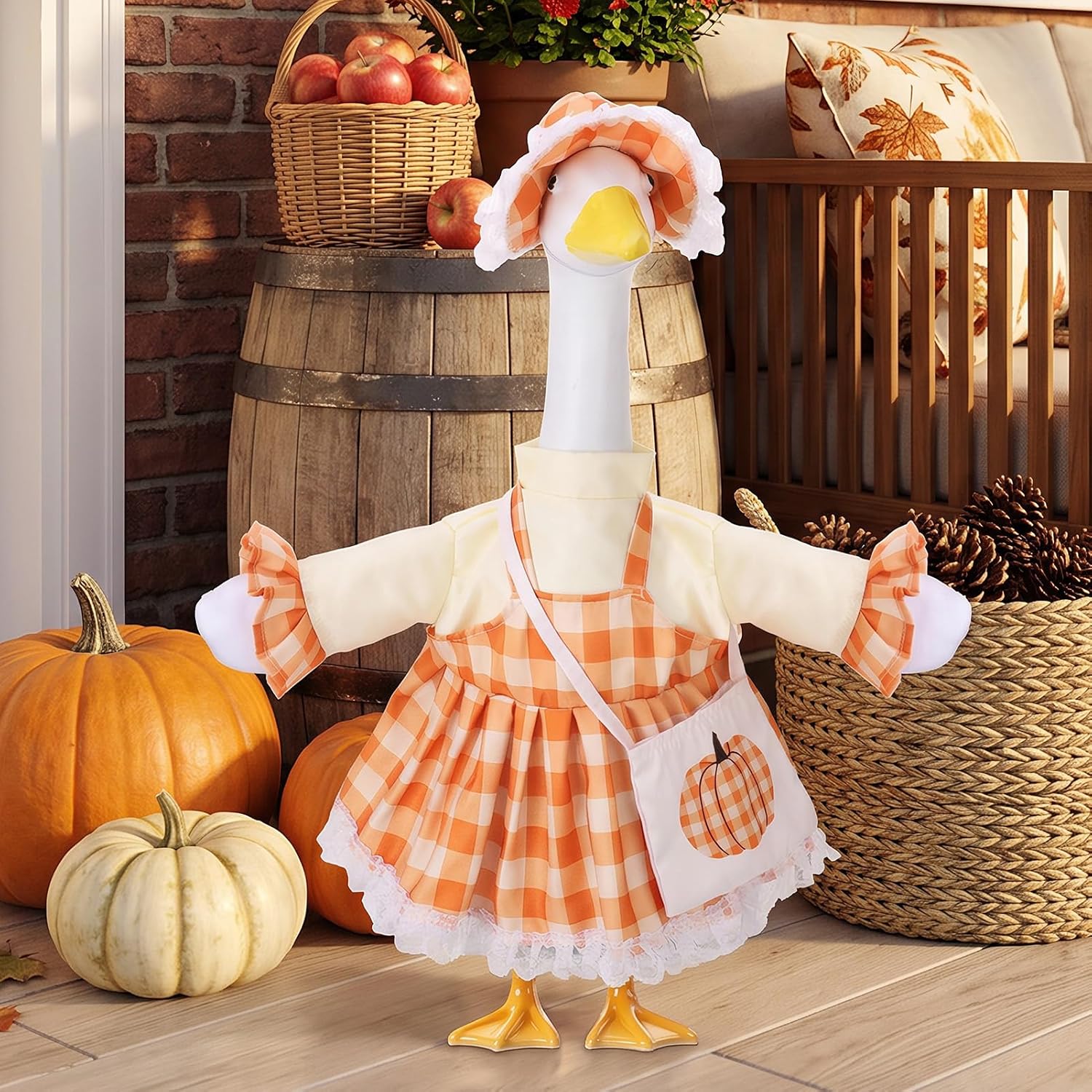 Fall Porch Goose Outfit Thanksgiving Day Maple Goose Clothes