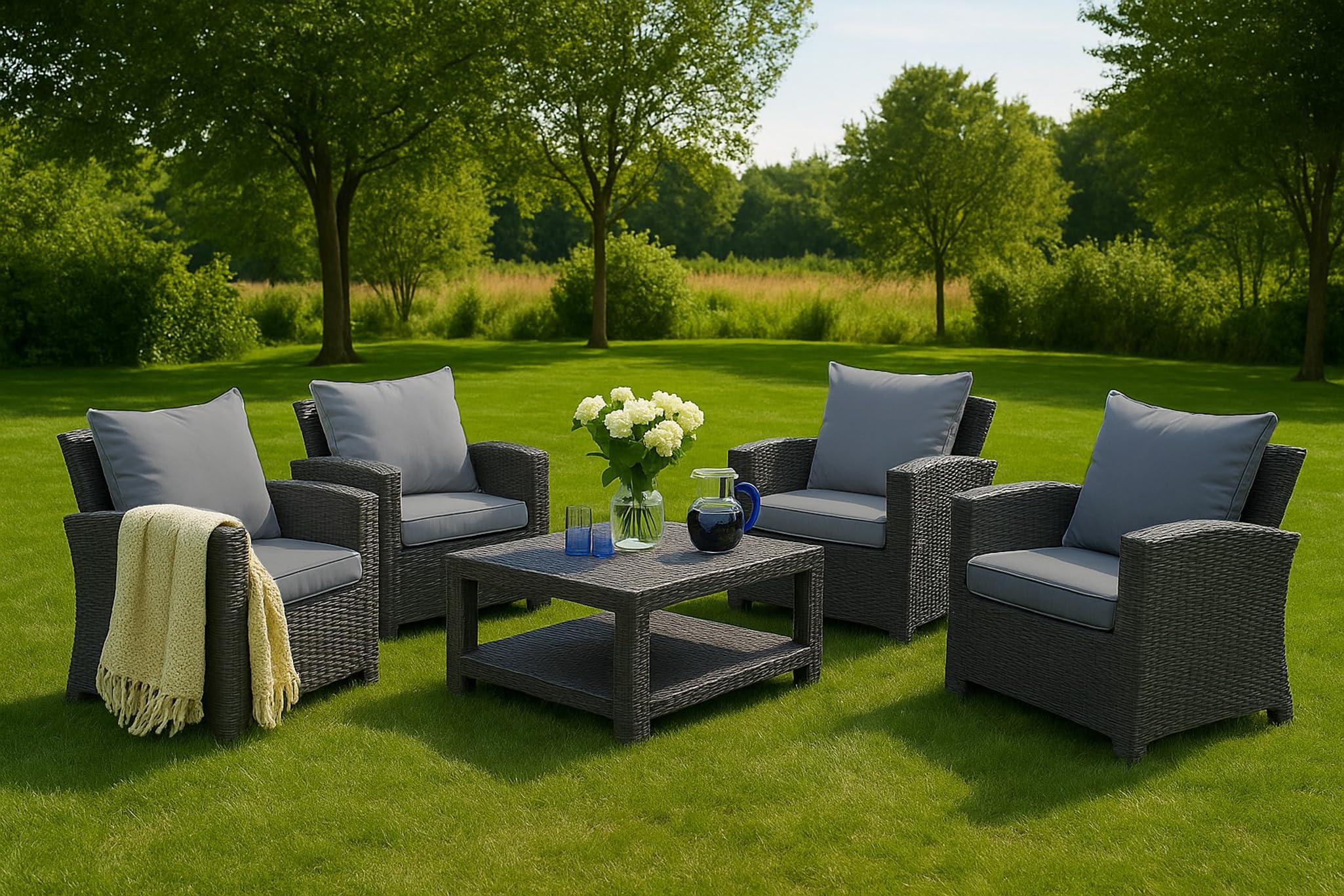 Set di 4 Cuscini Relax per Mobili da Giardino – Imbottitura Confortevole e Morbida per Sedie, Poltrone e Divani, Resistente alle Intemperie (Grigio Chiaro)