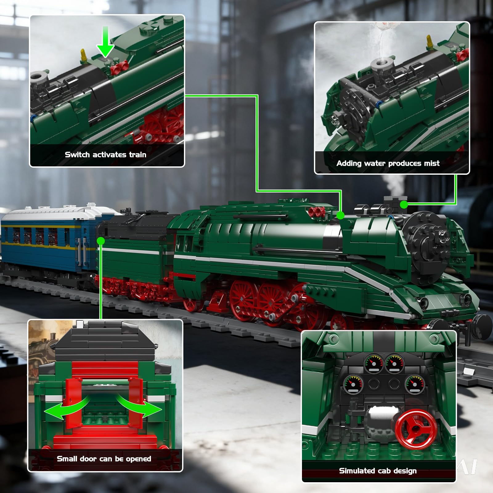 Mould King 12007 Technik Zug Bausteine Modell, 2412 Teile Ferngesteuertes Zug Blockmodell mit Fernbedienung und App Dual Control, Train Eisenbahn Kit als Spielzeug und Geschenk (14 Jahre und älter)