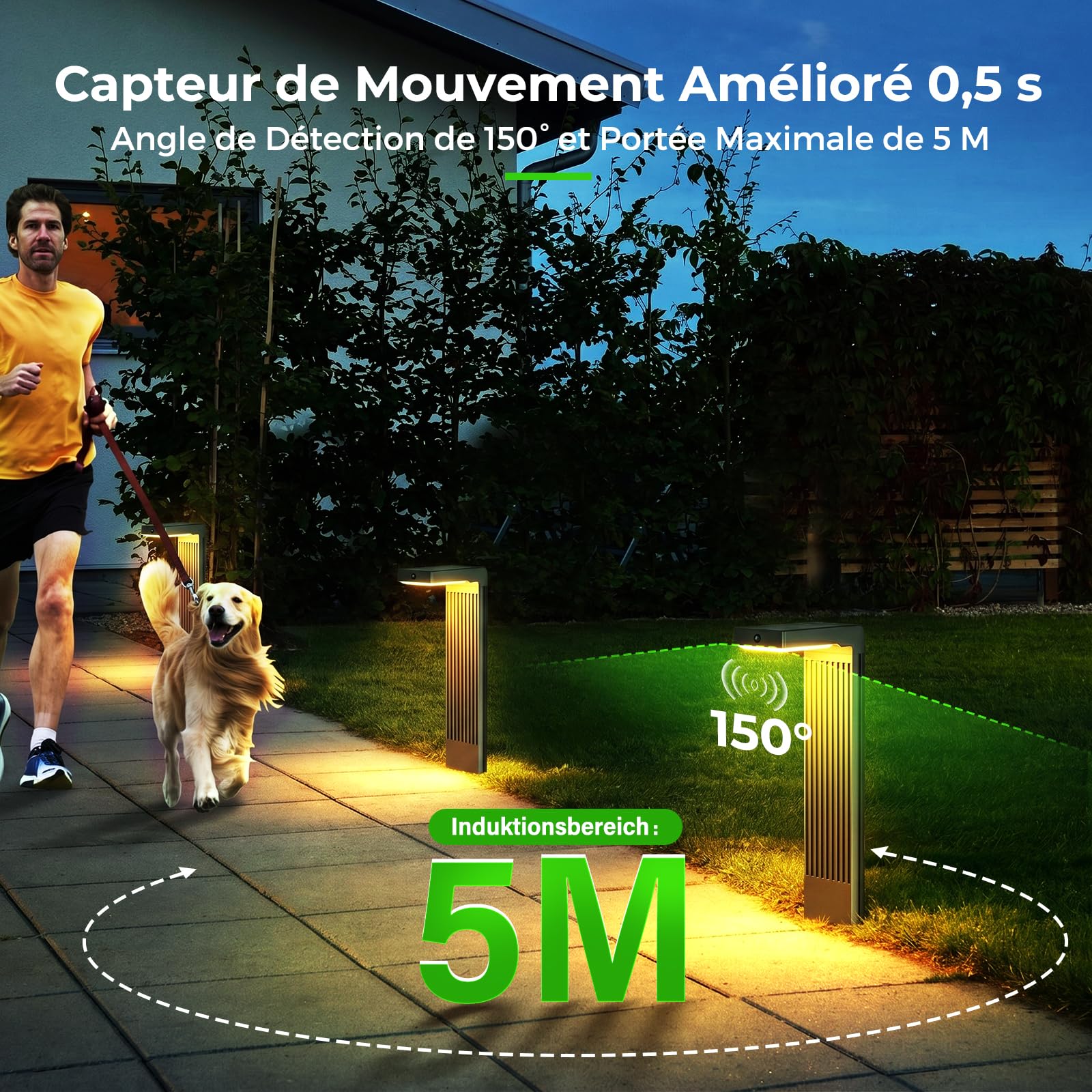 Lot de 4 Lampes Solaires Extérieur avec Détecteur de Mouvement