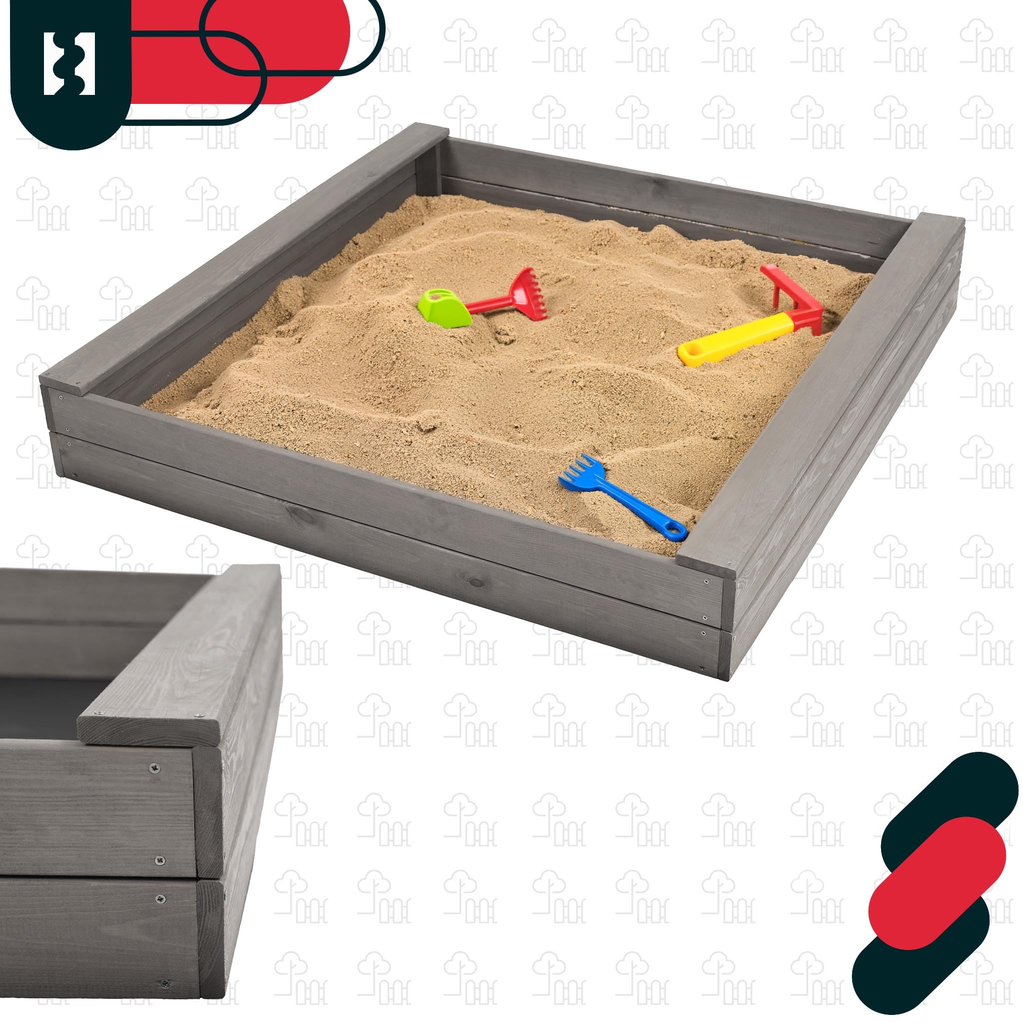 KOTARBAU® Bac à Sable Enfant Exterieur, Bois de Pin Imprégné, 140 x 140 cm