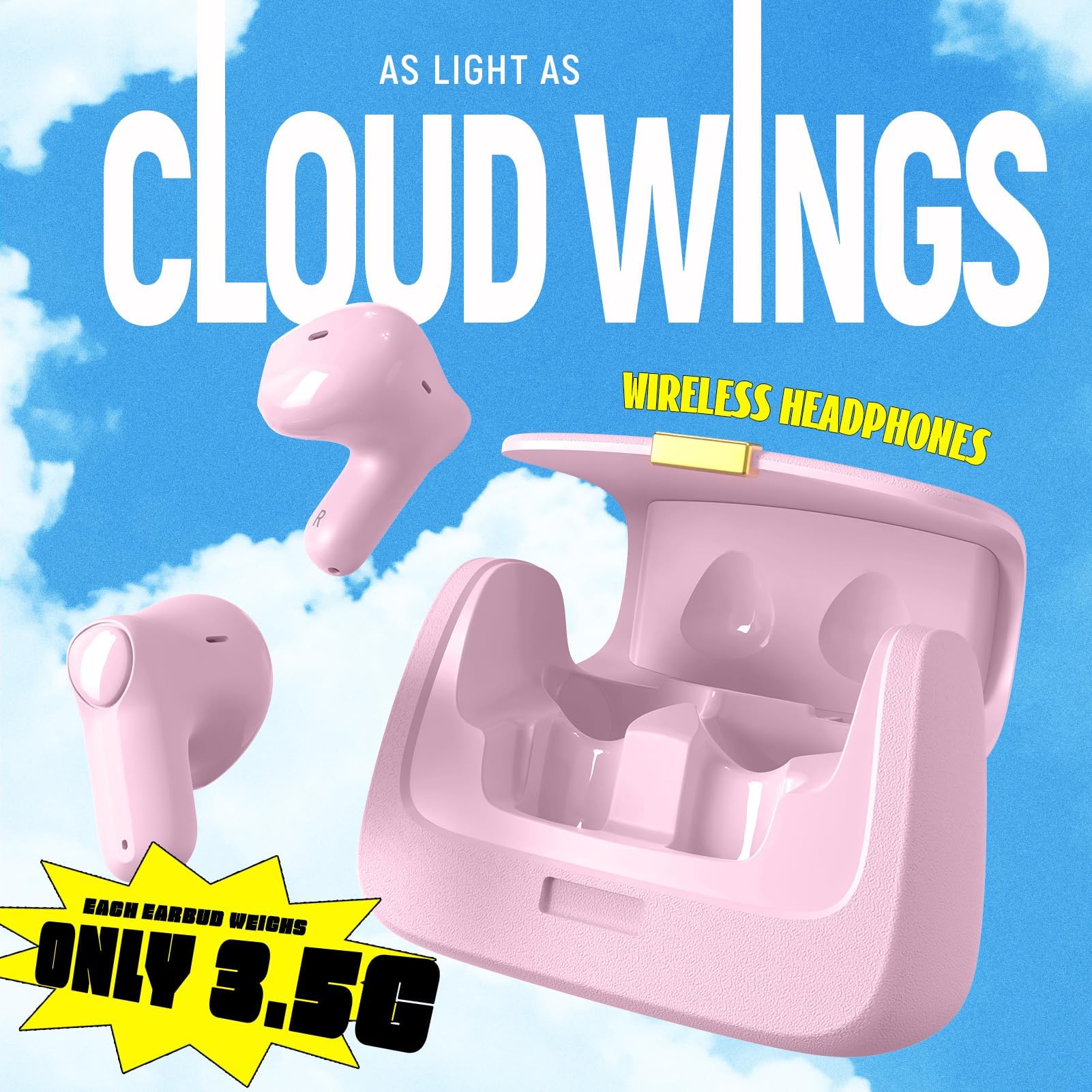 ANCwear Earbuds - Earbuds Bluetooth elegante custodia a mano (Rosa/Colore)