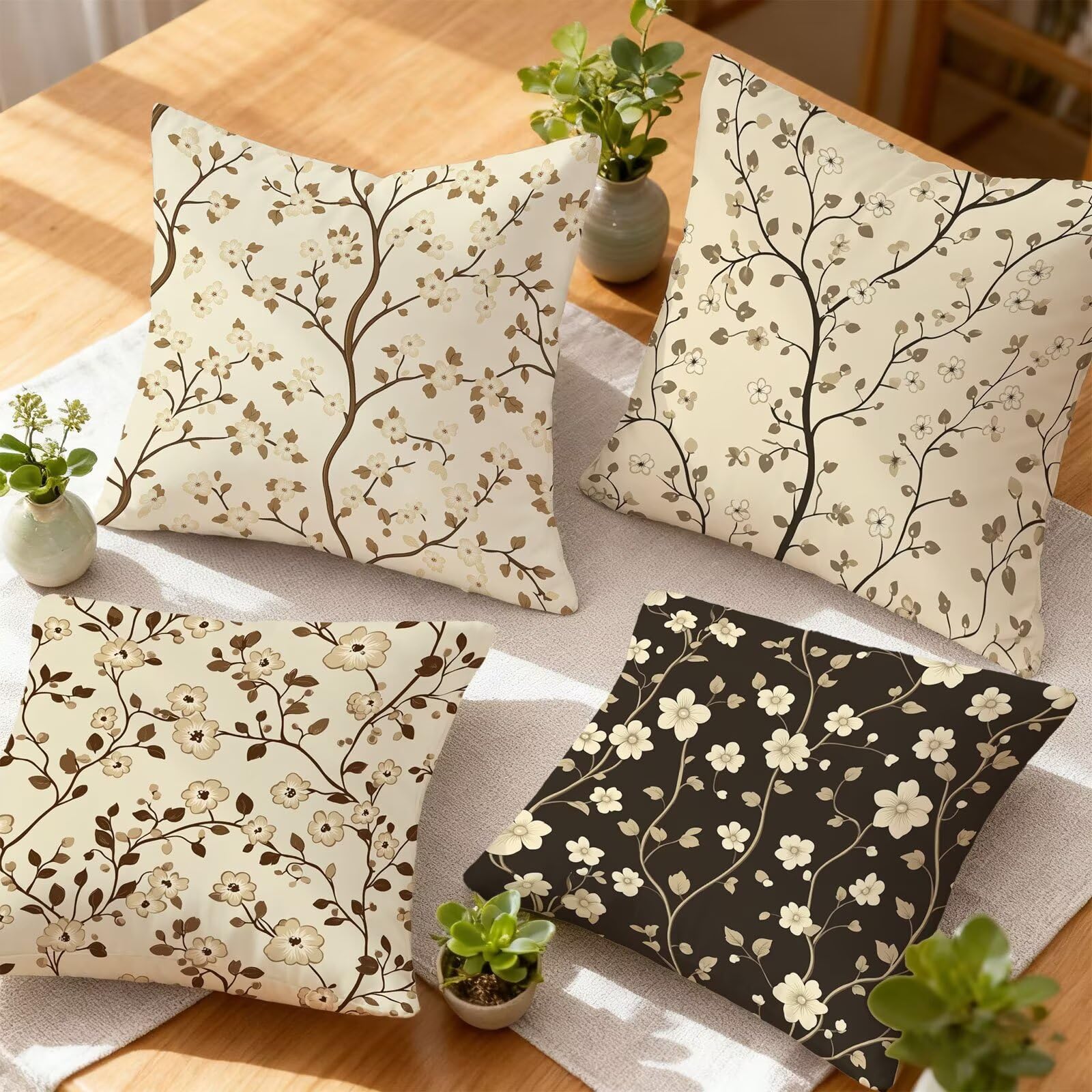 CrèMe Housse Coussin 60x60 Violet Taie Oreiller 60x60 Lot de 4 Super Doux Protege Oreiller 60 x 60 Decoration Automne Taie D'oreiller Carrées Coussin Canape, pour Maison Chambre Canapé Chaise E - 390