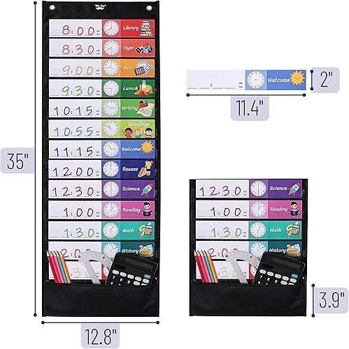 Miniatura 4 de Mr. Pen Tabla de bolsillo para horarios diarios, 13 + 1 bolsillos, 26 tarjetas reutilizables de doble cara (13 colores + 13 en blanco), 12.8 x 35