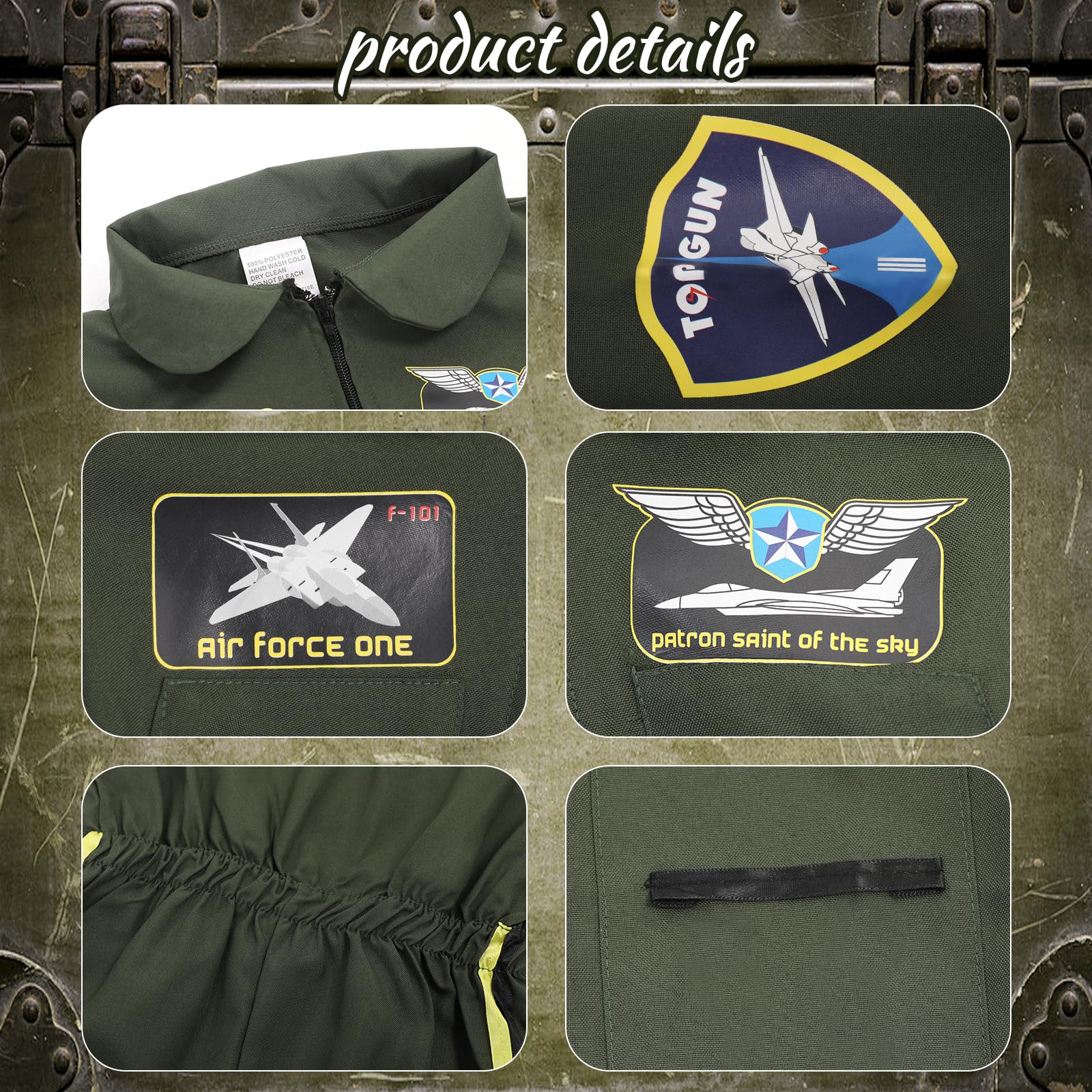 JoyFuncos Fighter Pilot Costume Kids Aviator Jumpsuit Flight Suit Halloween Outfit 1940s Fancy Dress for Boys Girls Party Cosplay (130) - Image 4