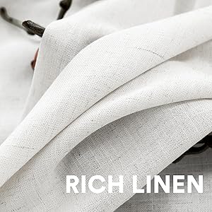 PrinceDeco Linen Curtains with Attached Valance for Living Room, Light Filtering Farmhouse Semi-Sheer Treatments Rod Pocket/Ring Top for Bedroom, 2 Panels Set - W52 x L108 Inch, White