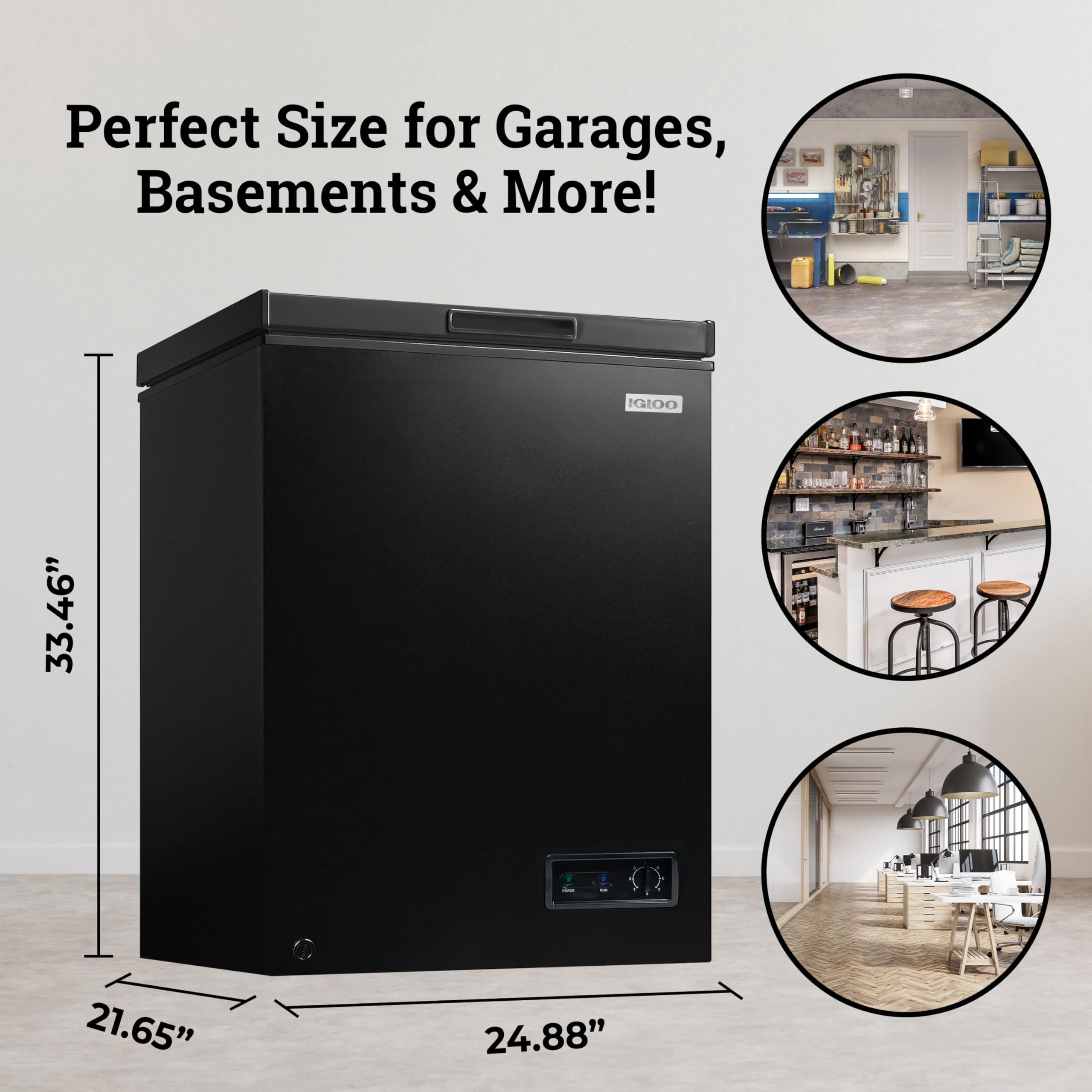 Igloo 3.5 Cu Ft. Upright Deep Freezer Chest- Deep Freezer With Quick Freezing System & Adjustable Thermostat- Low Noise Freezer With Removable Basket & LED Lights For Homes, Garages & Basements- Black on Fridge.com - View 6
