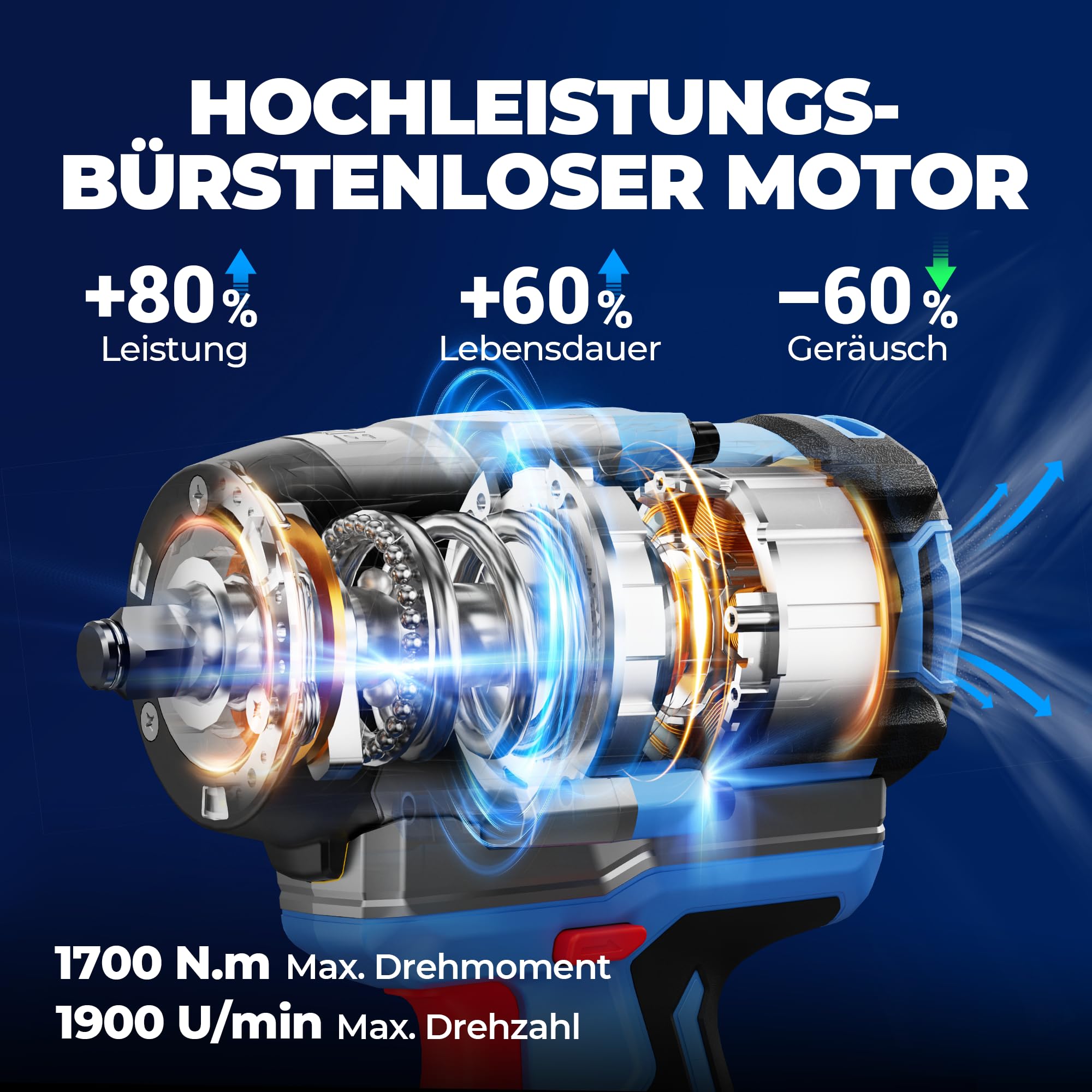 Dong Cheng 20V Akku-Schlagschrauber Bürstenlos, 1700 Nm Drehmoment, inkl Li-Ion 5,0Ah Akku & Ladegerät Drehschlagschlüssel 3-Gang-Modus & Auto-Stop, 1/2" Aufnahme – für LKW,Land-und Baumaschinen