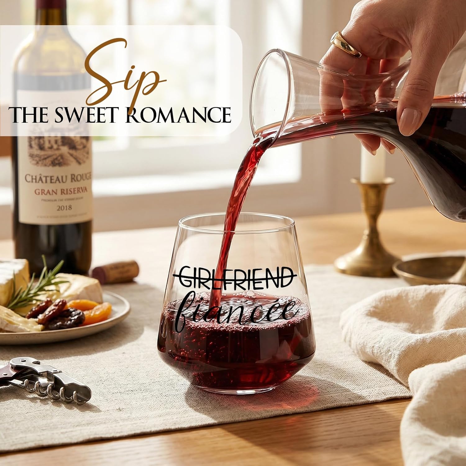 comfit Engagement Gifts for Couples - Fingers Engage Gift for Newly Engaged Couple, Engaged Gift Wine Whiskey Glass, Engagement Party Decorations with Box