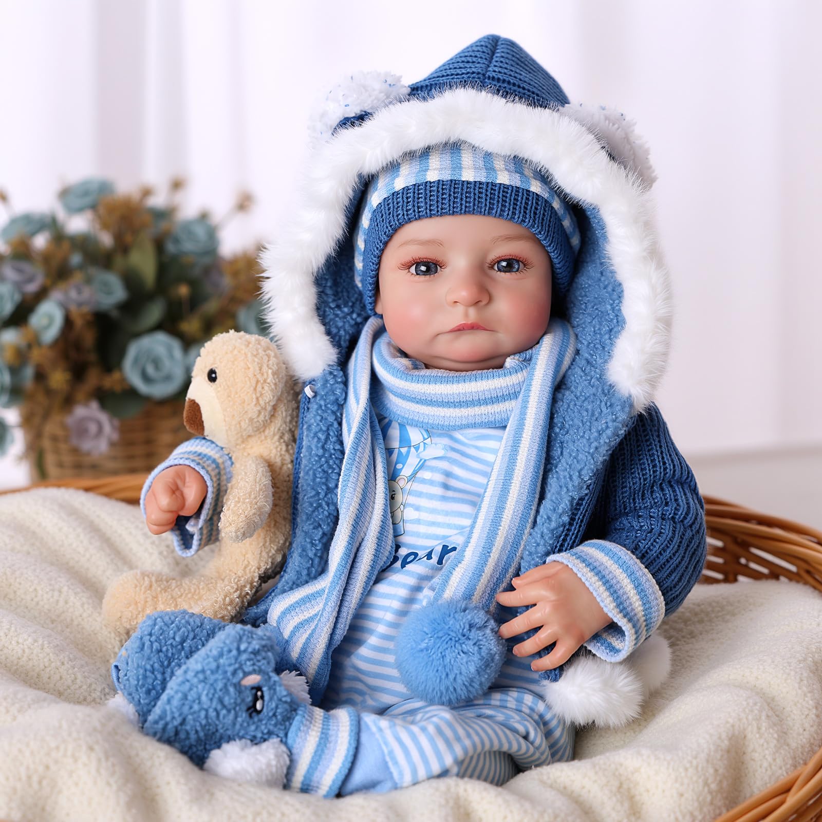 BABESIDE Lifelike Reborn-Baby Boy Doll 17 Inch (Approx. 43cm) Real Baby Feel Realistic Newborn Soft Cloth Body Real Life Babies Dolls with Toys and Gift Box
