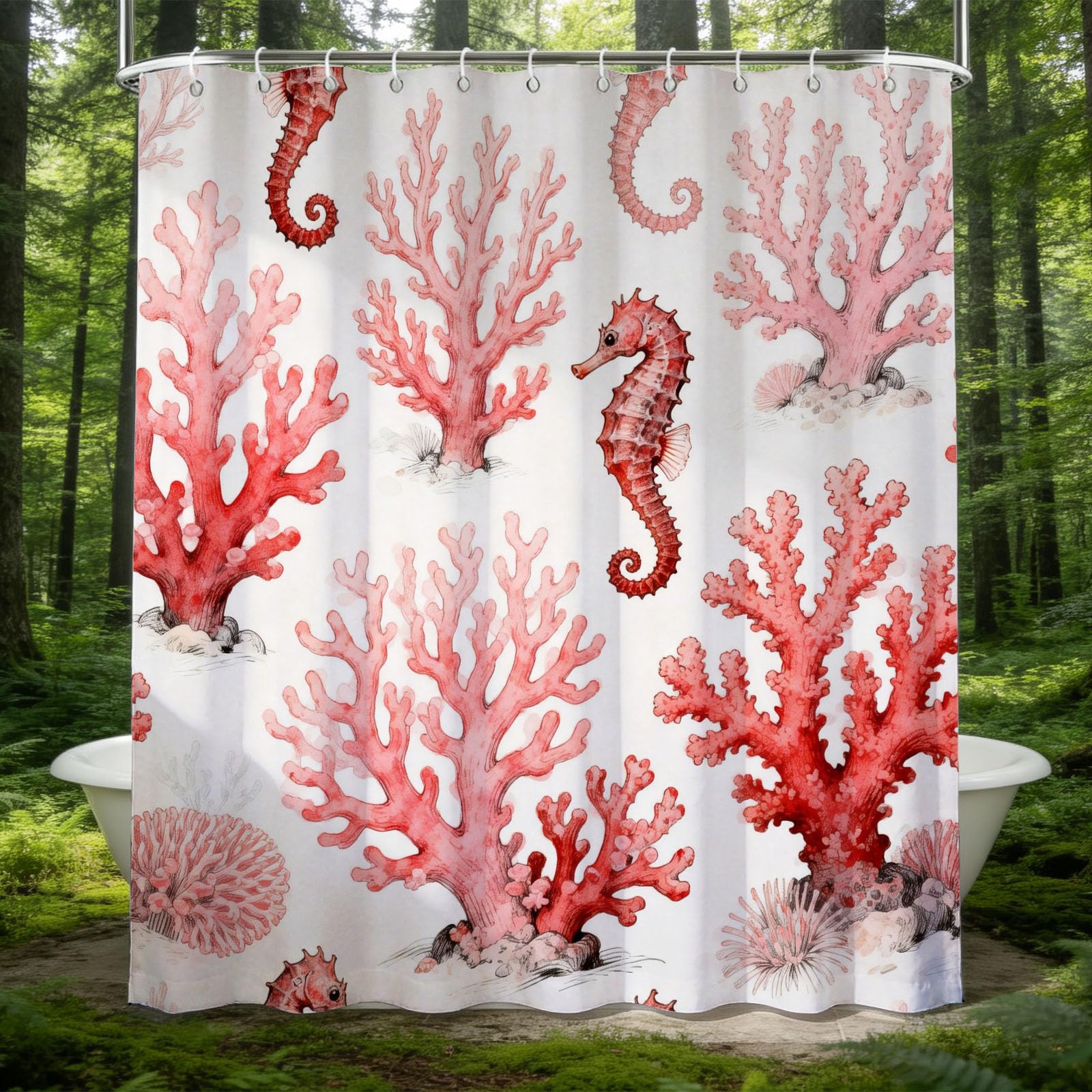 Hongduo 3D Ocean Marine Theme Shower Curtain for Stalls Bathtubs 3D Seahorse Bathroom Decor Shower Curtain Set Polyester Fabric Waterproof 180x200cm/71X79 Inch with Hooks