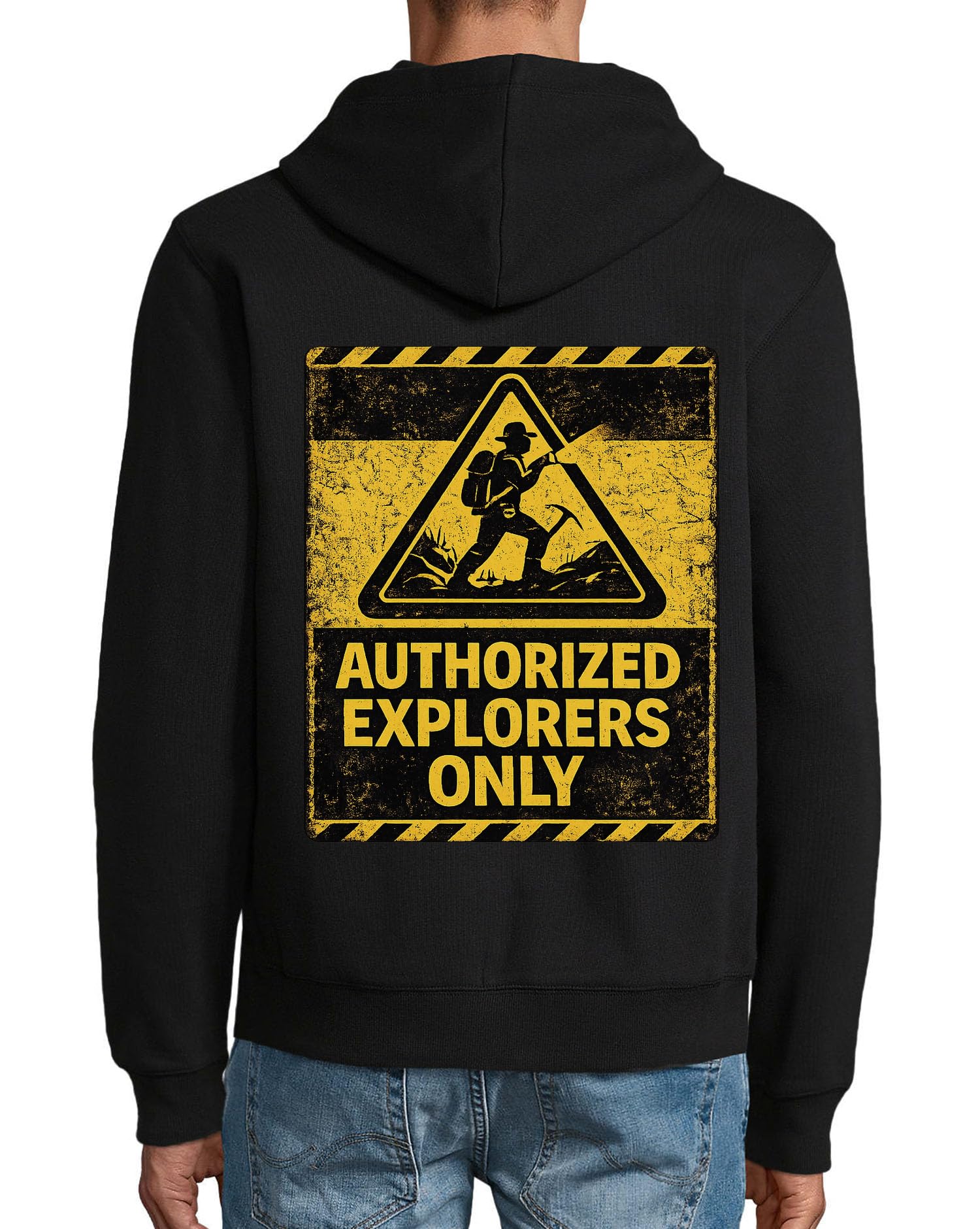 Warnschild für autorisierte Entdecker, Kapuzenjacke, Baumwollmischgewebe, Reißverschluss, Jacke, Sweatshirt, Kapuzenpullover, Schwarz
