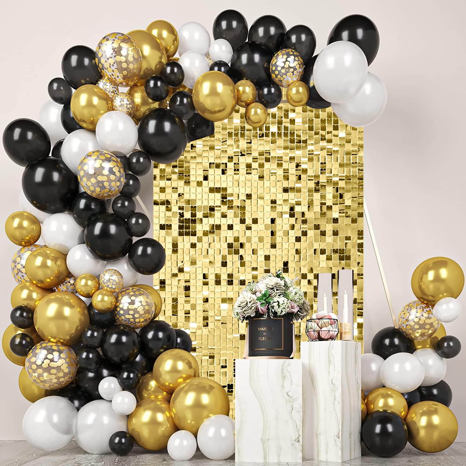 12 Pcs Light Gold Shimmer Wall Backdrop Panels for Party, Mjkeomo 3 FT x 4 FT Light Gold Sequin Backdrop for Birthday Graduation Anniversary Wedding