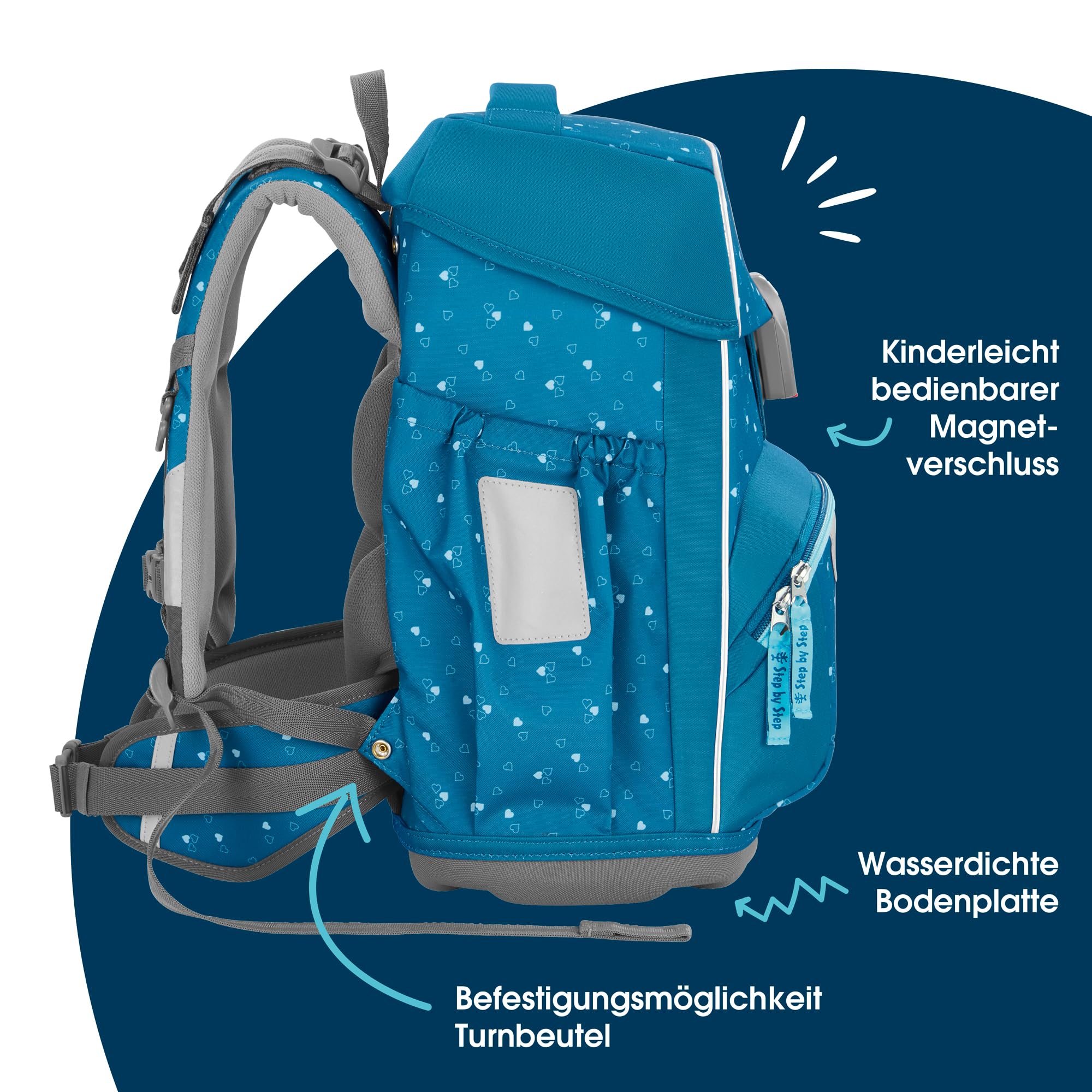 Step by Step Basis Schulranzen-Set 4-teilig Blue Hearts